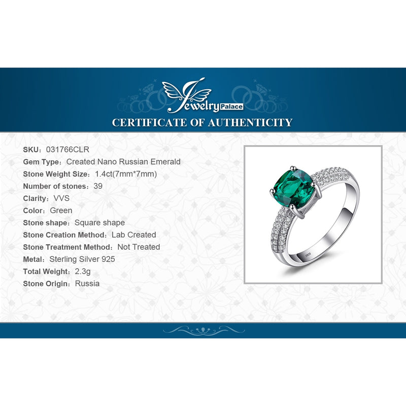 JewelryPalace verde simulado Nano Esmeralda creado anillo de rubí 925 plata esterlina piedra preciosa solitario anillos de compromiso para mujeres