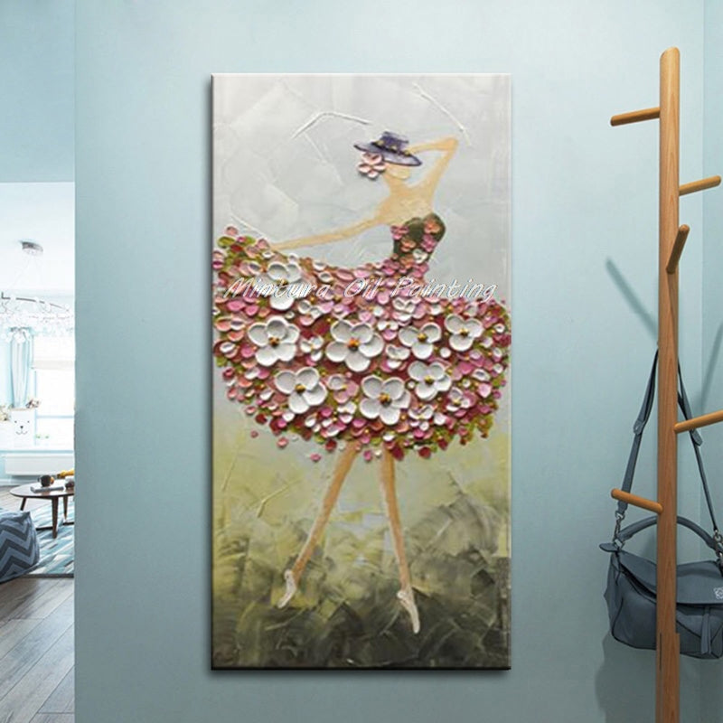 Cuadro de bailarina de Ballet Mintura pintado a mano paleta abstracta cuchillo pinturas al óleo sobre lienzo arte de pared para sala de estar decoración del hogar
