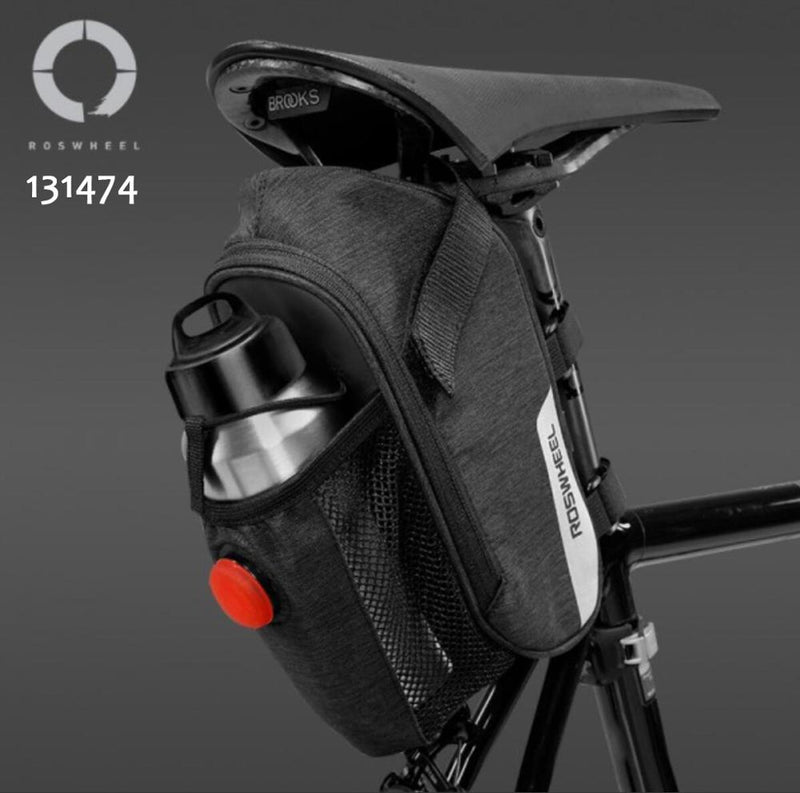 ROSWHEEL Bicycle Rainproof Saddle Bag Outdoor Cycling Mountain Bike Back Seat Tail Pouch Maintenance Tool Bags with taillight