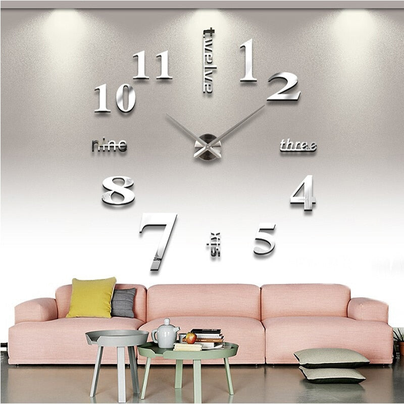 new Quartz wall clocks fashion watches 3d real big wall clock rushed mirror sticker diy living room decor free shipping