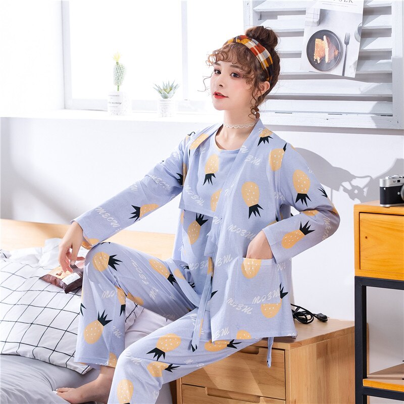 3 unids/set estampado maternidad lactancia ropa de dormir ropa de dormir para mujeres embarazadas embarazo lactancia pijamas trajes