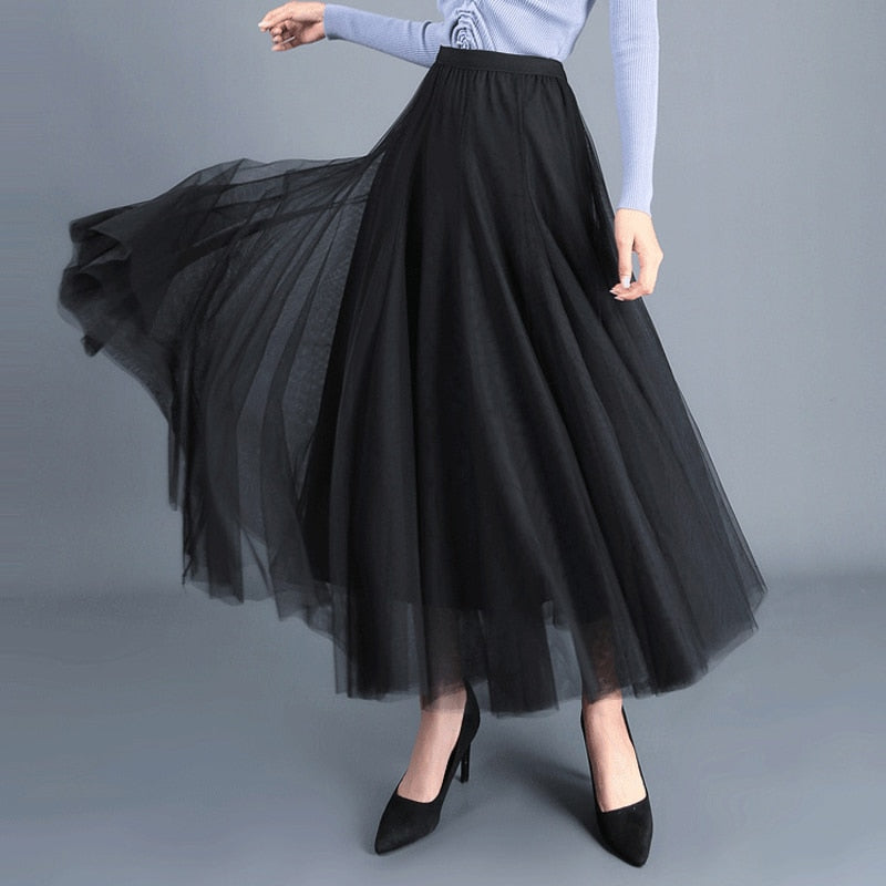 OHRYIYIE Beige Pink Maxi Long Skirt Spring Autumn Womens 2023 New Summer Tulle Skirt Party Mesh A-line Skirts Female Jupe Longue