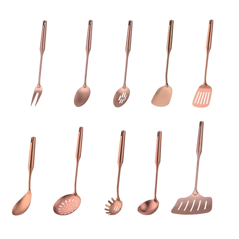 1 Uds. Utensilios de cocina de acero inoxidable, utensilios de cocina de oro rosa, herramienta de cocina de alta calidad, cuchara funcional para servir, cuchara para sopa, espátula