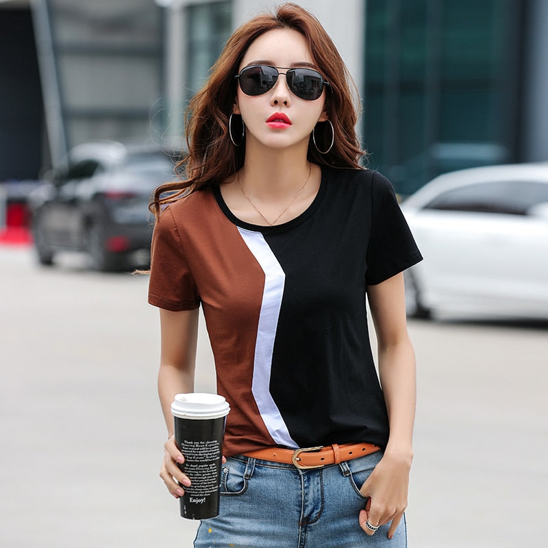 Casual Stitching Female Shirt Casual Women Tops 2023 Spring Summer Cool Short Sleeve Shirt Korean Style Fashion Blusas 3189