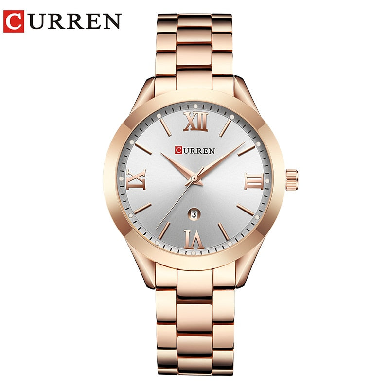 CURREN Marke Frauen Stahl Uhr Damen Luxus Kleid Mode Quarz Armbanduhr Klassische Kristall Gold Armband Frauen Uhr Uhr