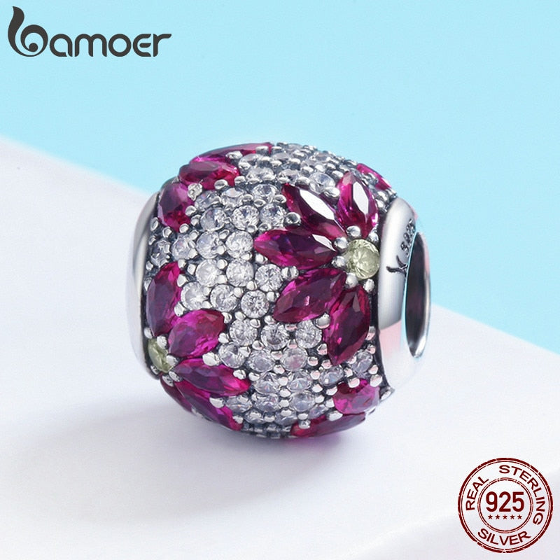 BAMOER Spring Collection 925 hojas de arce de plata esterlina Clear CZ Beads fit Charm Bracelet &amp; Necklaces DIY Jewelry SCC570