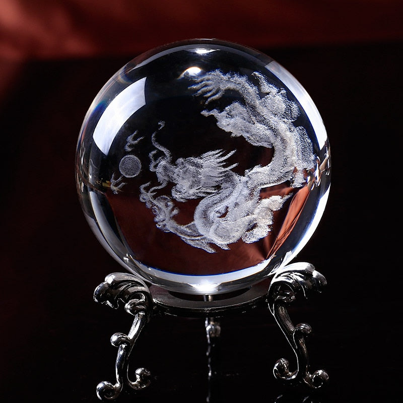 Glass Ball 3D Laser Engraved Dragon Crystal Ball Feng Shui Globe Home Decoration Accessories Miniatures Gifts