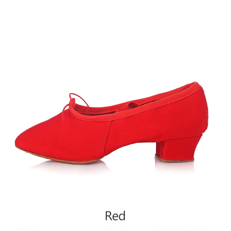 Zapatos de baile para mujer, zapatos de Ballet para niñas, zapatos de salsa de Jazz, suela suave, tacones bajos, zapatillas de baile para niños, zapatillas de deporte latinas rosas, negras, rojas para niños