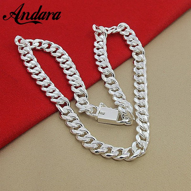 High Quality 10MM 20&#39;&#39;24&#39;&#39; 50cm 60cm Men Necklace 925 Silver Link Chain Necklaces For Male Jewelry Party Gift