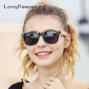 LongKeeper Polarized Wood Bamboo Sunglasses Women Brand Design Mens Real Wooden Arms Sun Glasses Mirrorr Lens Gafas de sol