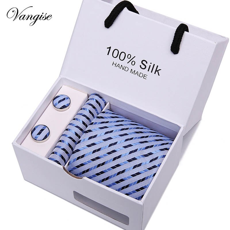 New Design Tie Set With Gift Box Jacquard Woven gravata Silk Tie Hanky Cufflinks Necktie Sets For Wedding Party Men