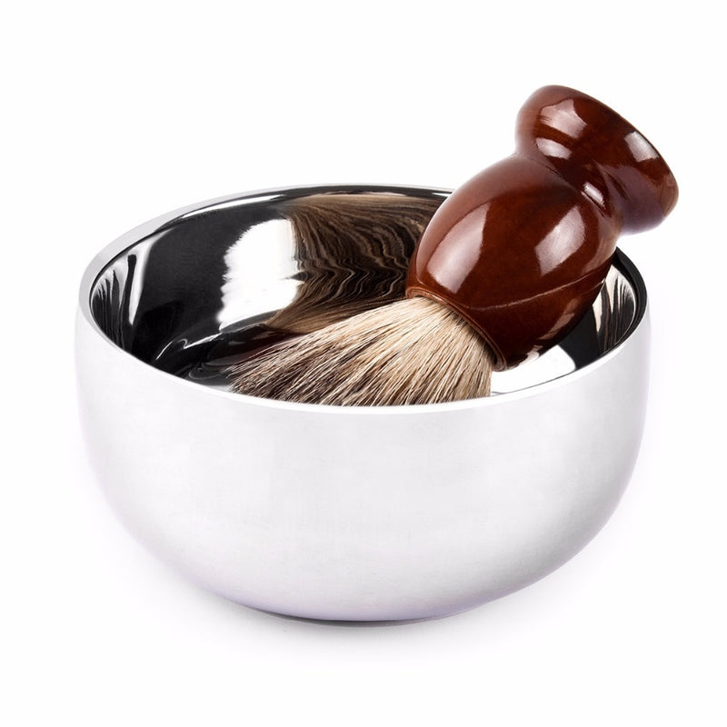 QSHAVE Stainless Steel Shaving Soap Bowl Double Edge Razor Brush Stand for Classic Safety it Shaving Cream Bowl 11 x 6.8 x 6.3cm