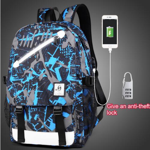Hot Luminous Schultaschen für Jungen Studentenrucksack 15-17 Zoll Mochila mit USB-Ladeanschluss Schloss Schultasche Anti-Dieb-Tasche