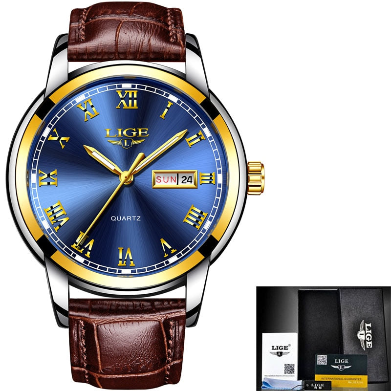 2022 New LIGE Blau Casual Mesh Gürtel Mode Quarz Gold Uhr Herrenuhren Top-Marke Luxus Wasserdichte Uhr Relogio Masculino