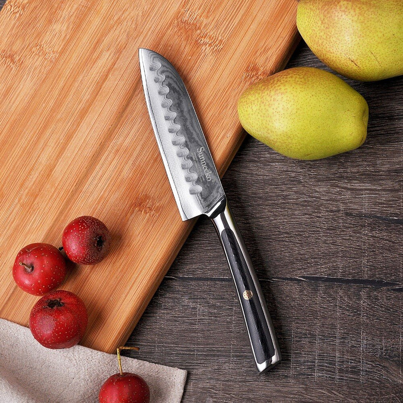 SUNNECKO Professional 5 "Cuchillo Santoku Japonés VG10 Core Damasco Hoja de acero Cuchillos de cocina G10 Mango Vegetal Cortador de carne