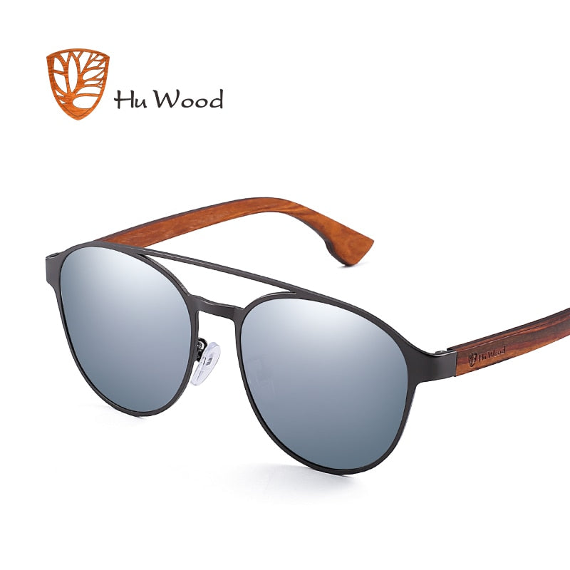 Gafas de sol polarizadas de madera HU, bisagra de resorte de madera, marco de acero inoxidable, gafas de sol para mujer para hombre, lentes con protección UV400 GR8041