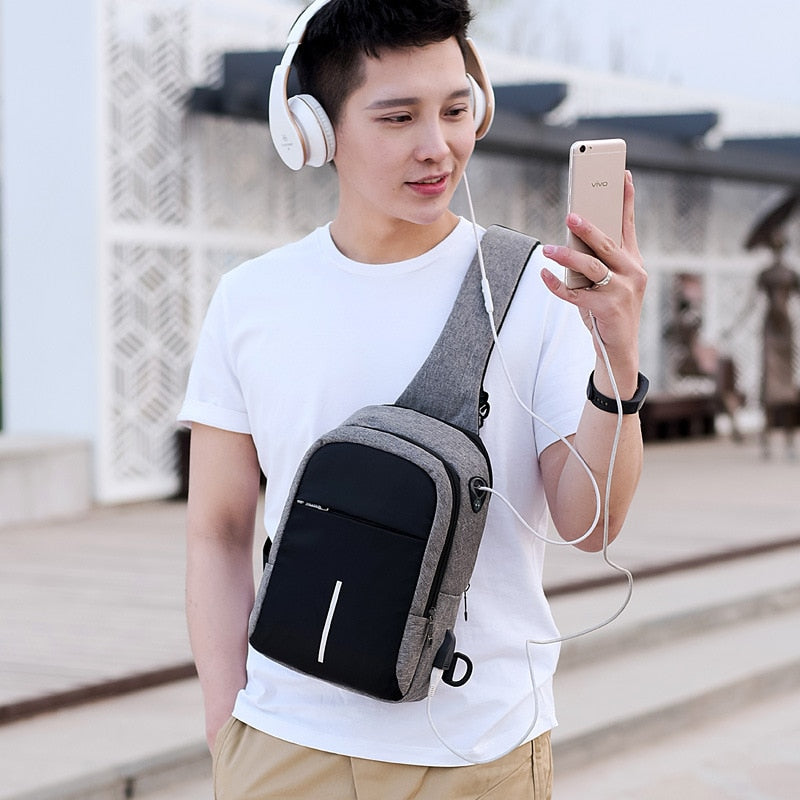 Fengdong kleine USB-Lade Umhängetasche Männer Messenger Bags männliche wasserdichte Schlinge Brusttasche Junge Reisetasche Männer Umhängetaschen