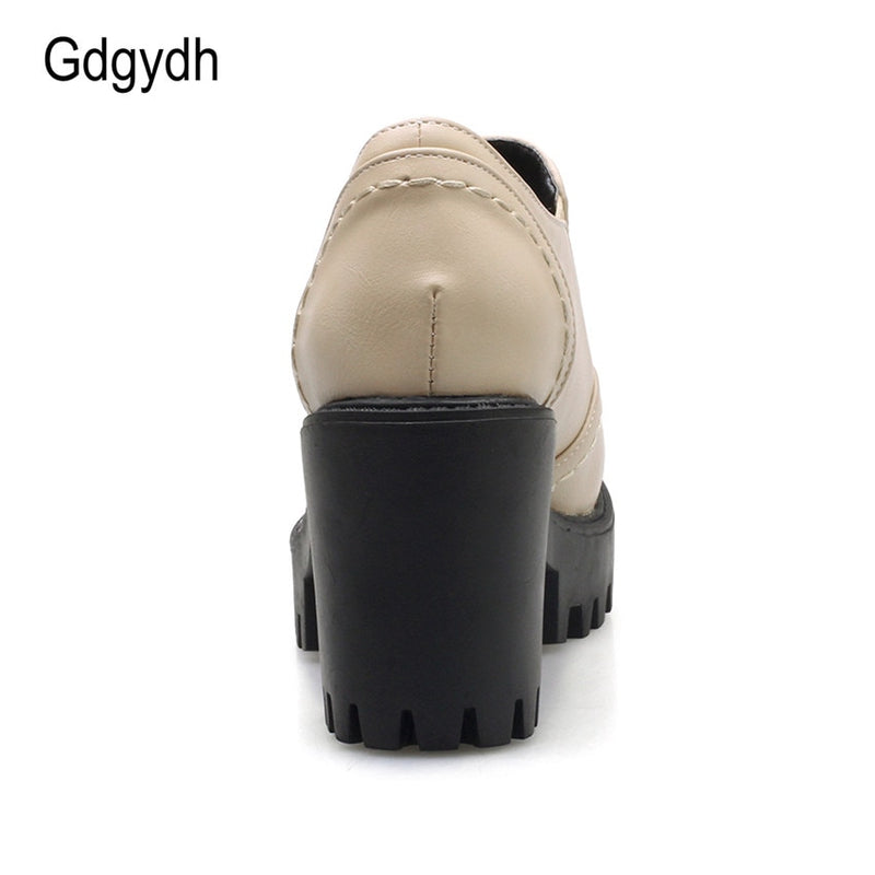 Gdgydh Spring Autumn Women Shoes Platform Round Toe British Style Female Single Shoes Square Heels 8cm Women Pumps Plus Size 43