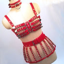 Sujetador enjaulado de 4 filas para trabajo pesado, 100% hecho a mano, arnés de cuero PU para mujer, lencería para el pecho, sujetador, cinturón, falda, arnés, cinturón para la cintura