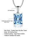 UMCHO Gemstone Nano Blue Topaz Pendants Necklaces for Women Brand Fine Jewelry Genuine 925 Sterling Silver Square Party Jewelry