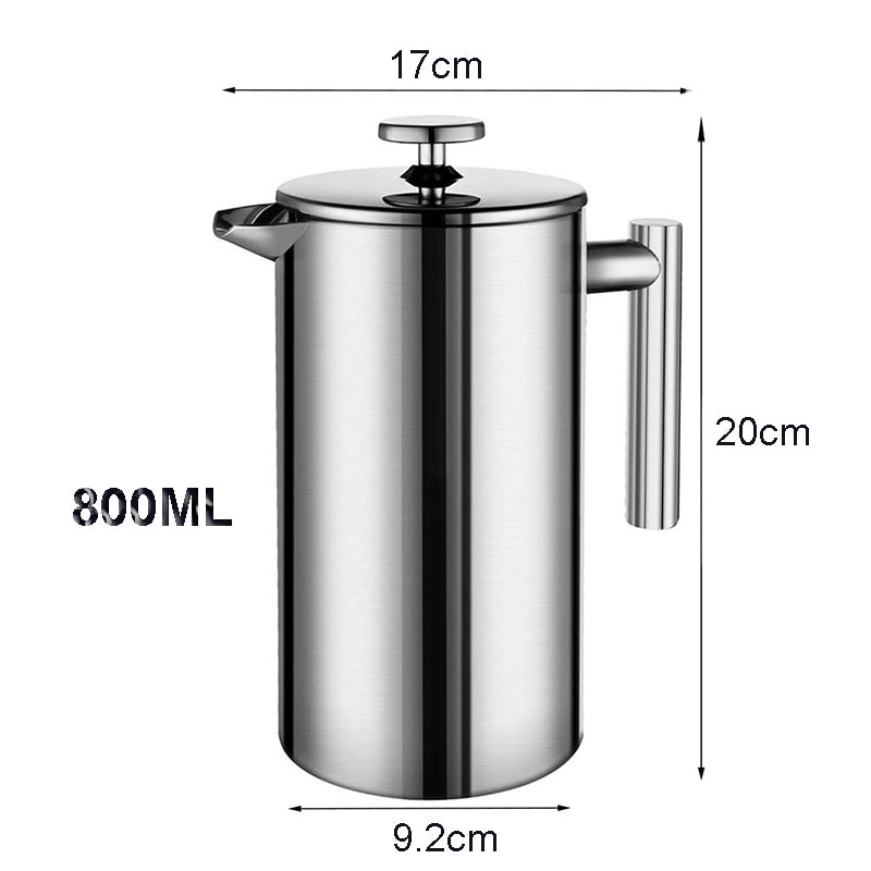 Kaffeemaschine French Press Edelstahl-Espresso-Kaffeemaschine Hochwertige doppelwandige isolierte Kaffee-Teekocher-Kanne 1000 ml