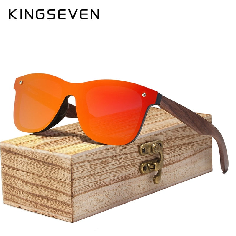 Gafas de sol KINGSEVEN a la moda para hombre, gafas de sol polarizadas con espejo de madera de nogal UV400, gafas de sol para mujer, diseño de marca, tonos coloridos hechos a mano