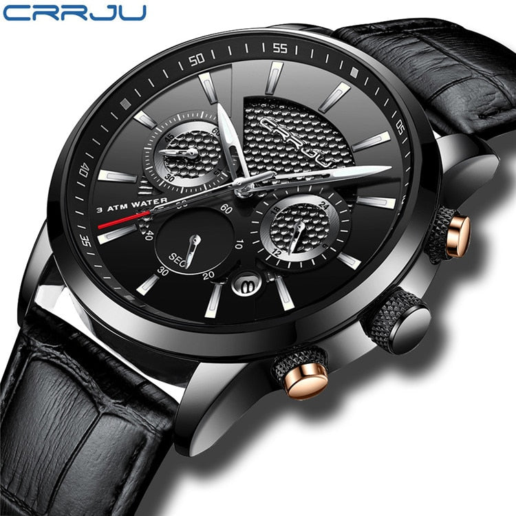 CRRJU New Fashion Sport Quartz Watches Men Luxury Business Leather Watch Waterproof Wristwatches Male Clock Relogio Masculino