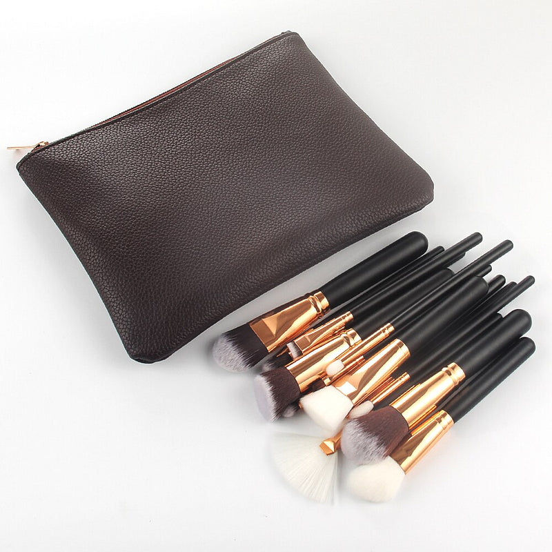 RANCAI Pro 15pcs Makeup Brushes Set Powder Foundation Eyeshadow Make Up Brushes Cosmetics Soft Synthetic Hair with Leather Case