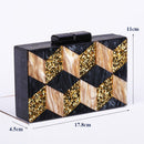 Neue weibliche schwarze Perlglanz Acryl Abendtaschen Vintage Frauen Messenger Bags Gold Pailletten Kupplungen Patchwork Party Handtaschen