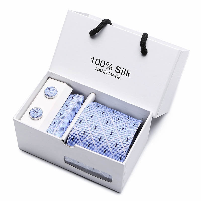 New Design Tie Set With Gift Box Jacquard Woven gravata Silk Tie Hanky Cufflinks Necktie Sets For Wedding Party Men