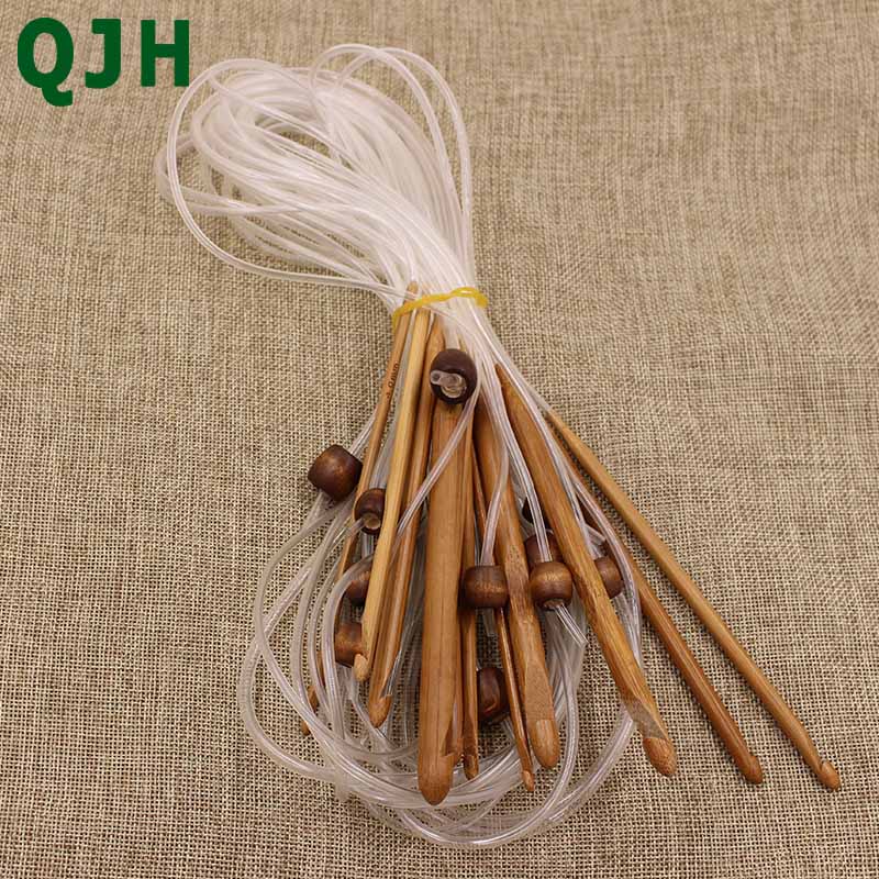 Natural Bamboo Flexible Afghan Tunisian Carpet Crochet Hooks Needles 1.2 m Crochet Hooks Needles Set 12 Sizes (3-10mm)