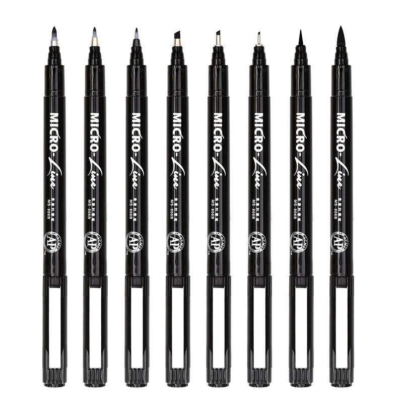 8Pcs Hand Lettering Pens Neelde Drawing Line Calligraphy Pen Waterproof Pigment Sketch Markers Pen For Design Art Supplie