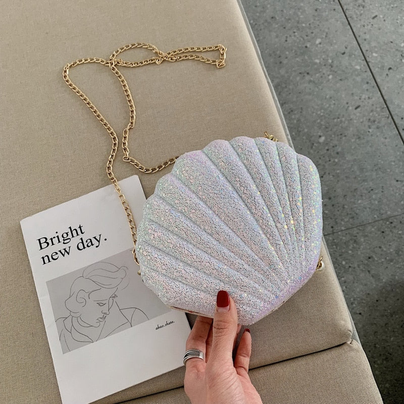 Women Summer Bag Small Sequins Shell Shape Chain Bag Ladies Fashion Sequine Samll Shoulder Bag Girls&