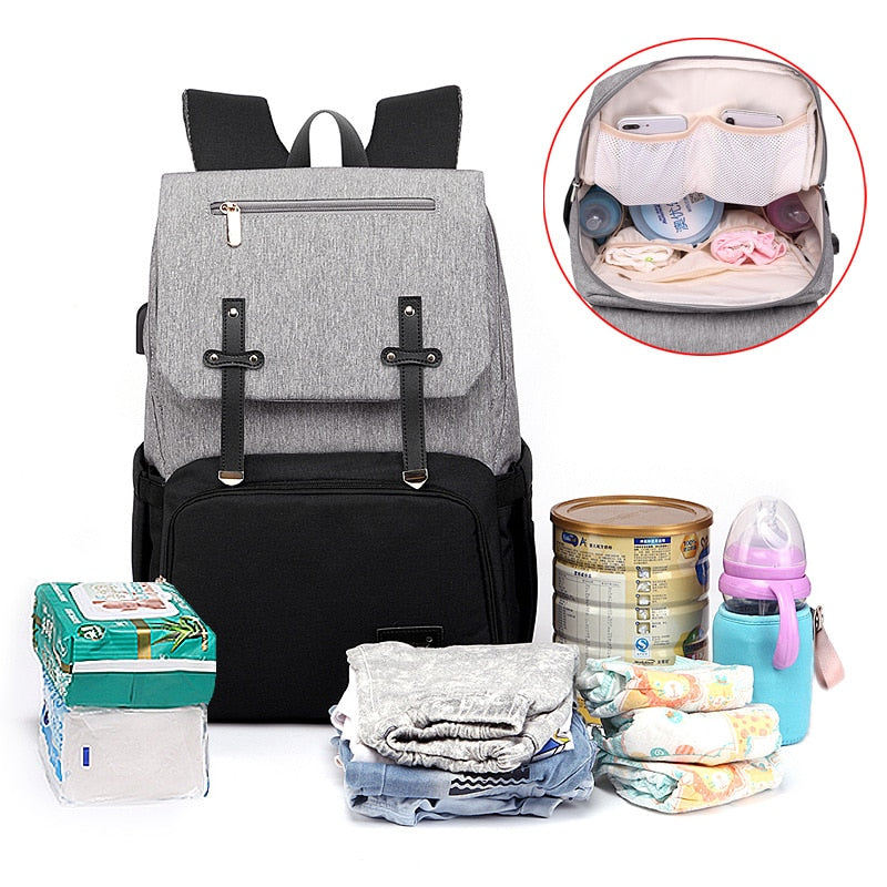 New Mummy Diaper Bag Baby Stroller Backpack USB Charging Waterproof Oxford Women Handbag Maternity Nursing Nappy Travel Knapsack