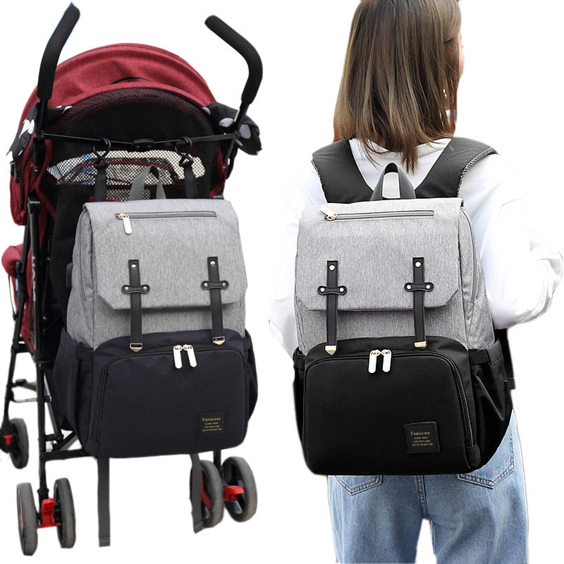 Nueva bolsa de pañales para mamá, mochila para cochecito de bebé, carga USB, impermeable, Oxford, bolso de mano para mujer, mochila de viaje para pañales de lactancia de maternidad