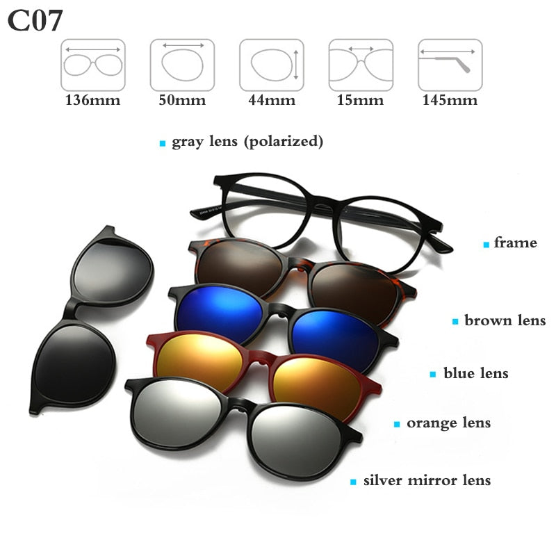 Fashion Optical Spectacle Frame Men Women With 5 Clip On Sunglasses Polarized Magnetic Glasses For Male Myopia Eyeglasses RS159