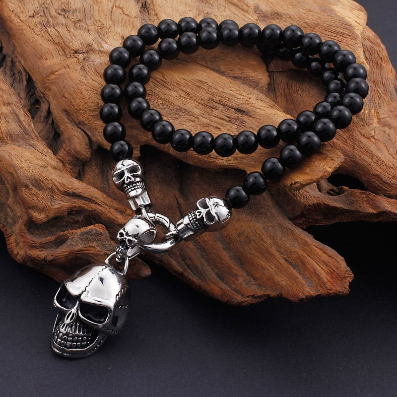 KALEN African Glass Beads 47cm 50cm 60cm 75cm Chain Necklaces Men Punk Stainless Steel Skull Pendant Statement Choker Jewelry