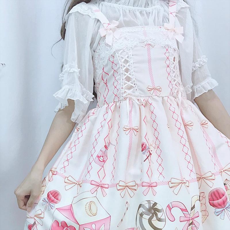 Japanese JSK Lolita Dress women summer dress sweet soft girl wind cute cartoon lolita suspender dress cute