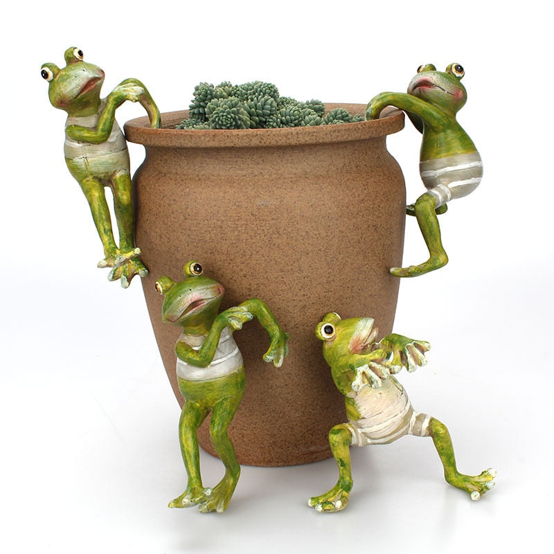 4pcs/Set Creative Climbing Frogs Bonsai Decorative Hang Frog Outdoor Garden Flowerpot Decor For Home Desk Garden Decor Ornament