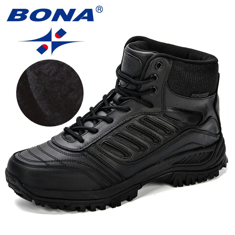 BONA Men Hiking Shoes Mid-Top Split Leather Outdoor Sneaker Men Comfy Trekking Boots Men Trail Camping Climbing Hunting Sneakers