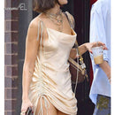 AEL Rückenfreies Kleid Sexy Low Cut Satinkleid Damen Elegant Court Party Kordelzug Kleider Bodycon Sommer 2019 Club Street Wear