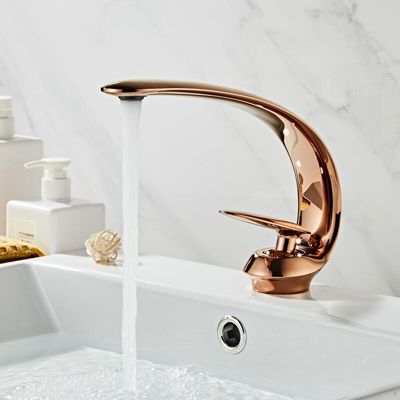 Grifo de lavabo de oro rosa/negro/dorado, grifo mezclador de lavabo de baño, grifo de lavabo de latón, grúa de un solo orificio para baño