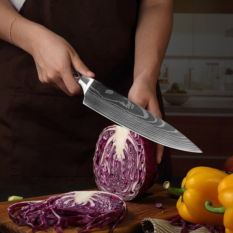 XITUO, cuchillo de Chef de cocina, patrón de Damasco láser, acero inoxidable de alto carbono, antiadherente, Santoku congelado, cuchillo de carnicero para pan kni