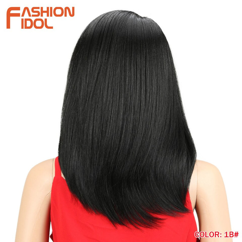 FASHION IDOL Wigs For black Women 18 inch Short Bob Hair Straight Synthetic Side Part Lace Wig Ombre Heat Resistant Cosplay Wig