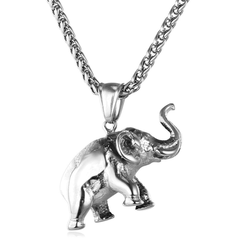 U7 Stainless Steel Gold Color Elephant Necklace Trendy Men Jewelry Charm Pendant & Chain Animal Lucky Jewelry Gift P755