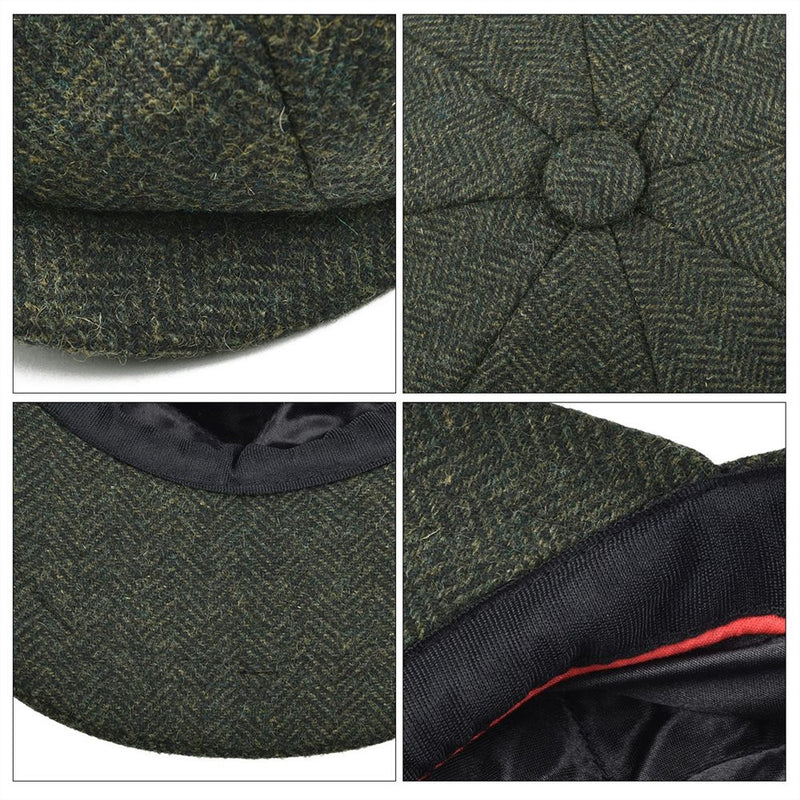 BOTVELA Wool Tweed Newsboy Cap Herringbone Hombres Mujeres Clásico Retro Sombrero con forro suave Driver Cap Negro Marrón Verde 005