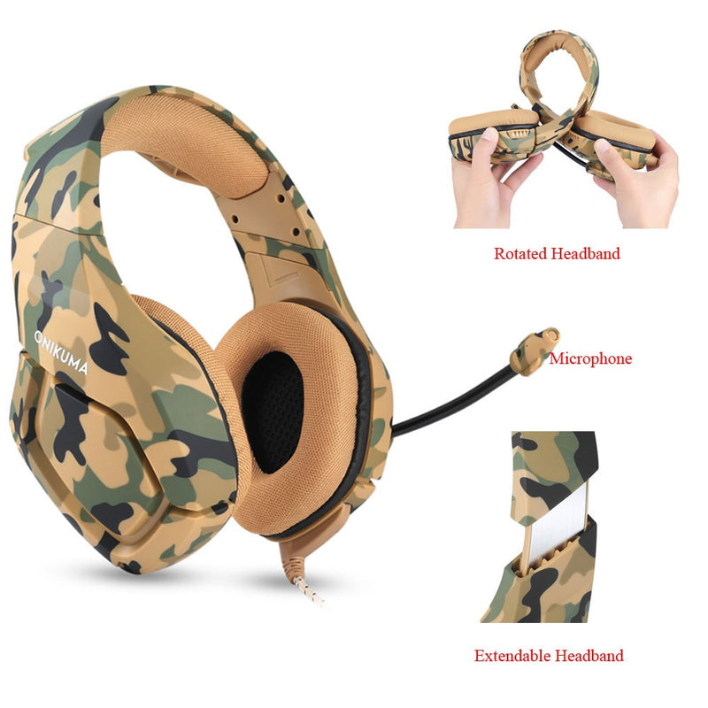 ONIKUMA K1 Camouflage Auriculares Gaming Headsets Wired Fone Headphones with Microphone Noise Cancelling for PS4 Laptop