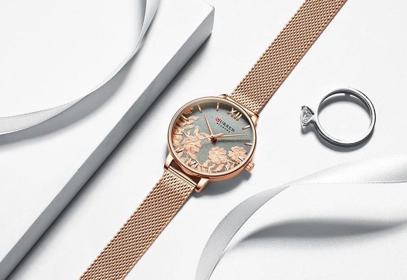 CURREN Women Watches Top Brand Luxury Stainless Steel Strap Wristwatch for Women Rose Clock Stylish Quartz Ladies Watch