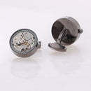 Hot Sale Men Immovable Watch Cufflinks Round Stainless Steel Steampunk Gear Watch Movement Cuff links With Glass Suits Wedding