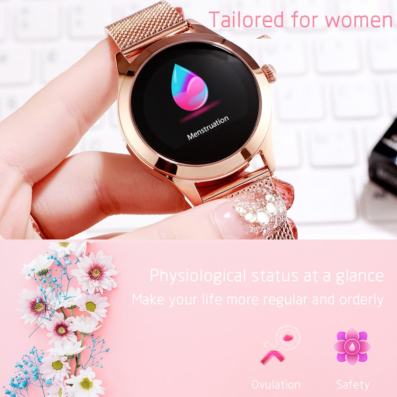 Smart Watch Frauen Wasserdicht IP68 Pulsmesser Fitness Tracker Sport Smartwatch Schöne Uhr Connect Für IOS Android